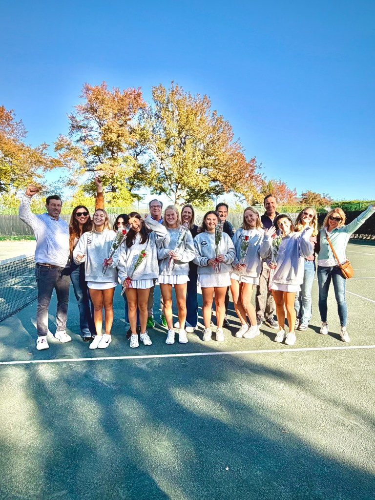 (PHOTO: The 2026 Rye Girls Tennis seniors gather before their final home match of the season on October 19, 2026. Contributed.)