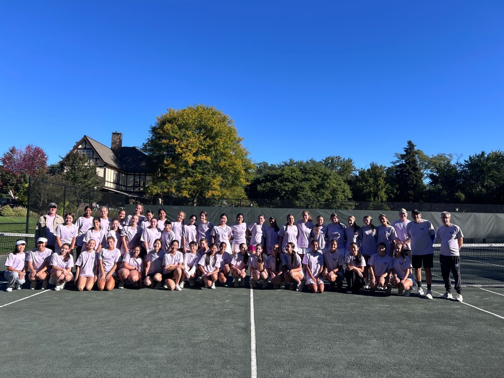 (PHOTO: Girls Tennis players and coaches who participated in the Georgia Williams memorial tournament on October 3, 2026. Schools represented include Rye, Edgemont, Scarsdale, and the host Nyack. Contributed.)