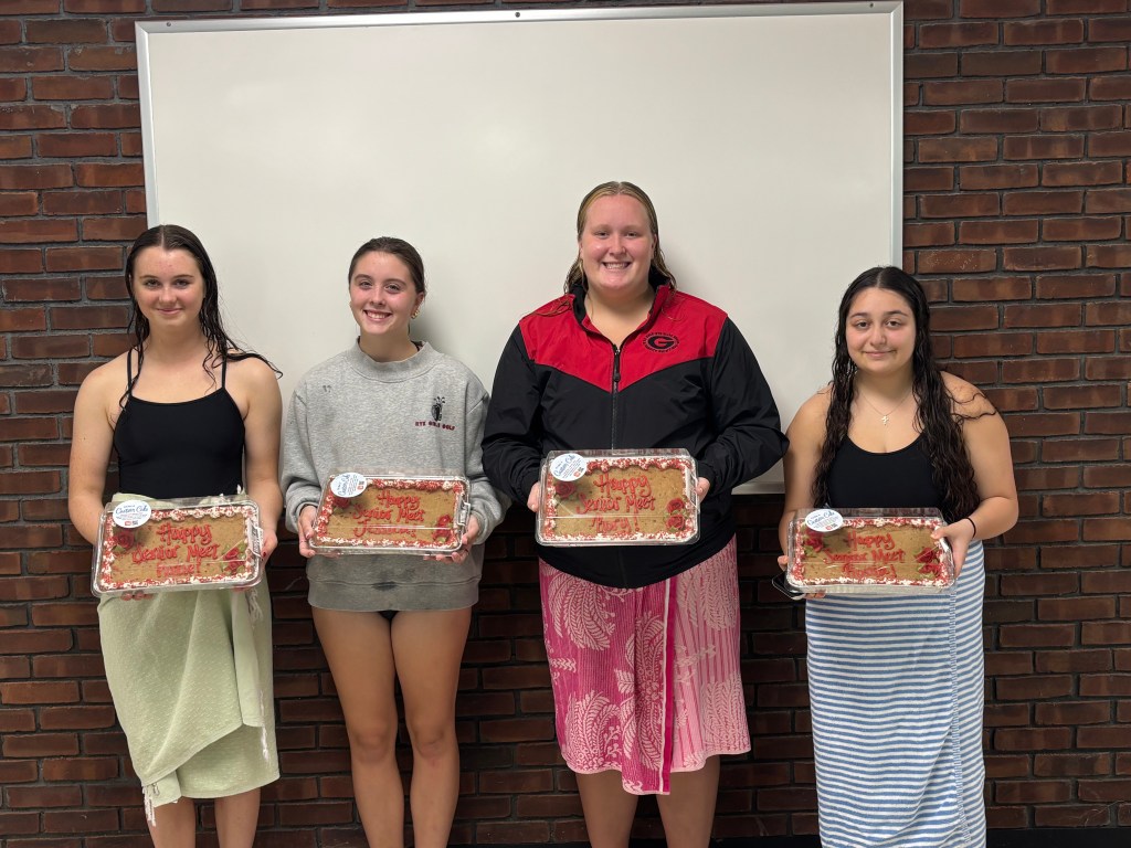 (PHOTO: The Rye-Blind Brook-Rye Neck Swim and Dive seniors: Jessica Lafferty, Ronia Mohassel, Rory O’Byrne, and Katie Weidinger. Contributed.)