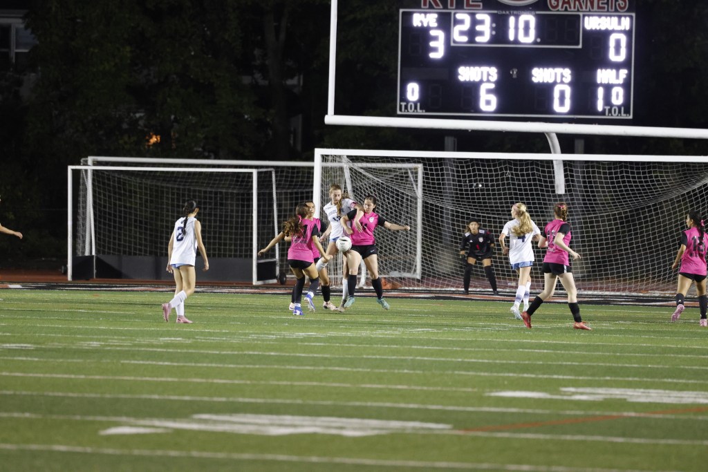 (PHOTO: The Rye Girls Soccer team from a win over Ursuline on October 13, 2026. Credit: Alvar Lee.)