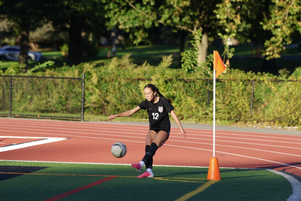 (PHOTO: Rye Girls Soccer's Harkin Brown (#12) from a win over Byram Hills on October 5, 2026. Credit: Alvar Lee.)